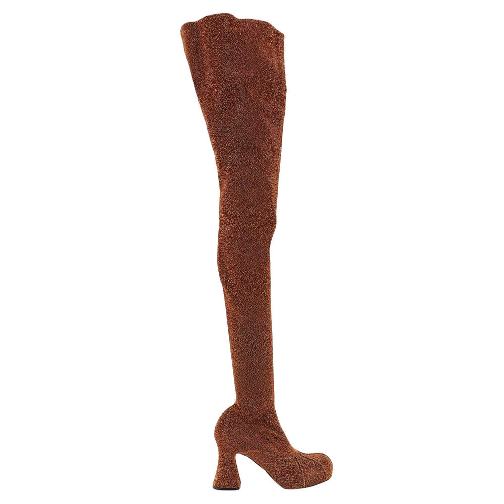 Stella McCartney Orange Leather Fabric Duck City Glitter Over-The-Knee Boots Size IT 38 For Women 3 Stella McCartney Orange Leather Fabric Duck City Glitter Over-The-Knee Boots Size IT 38 For Women