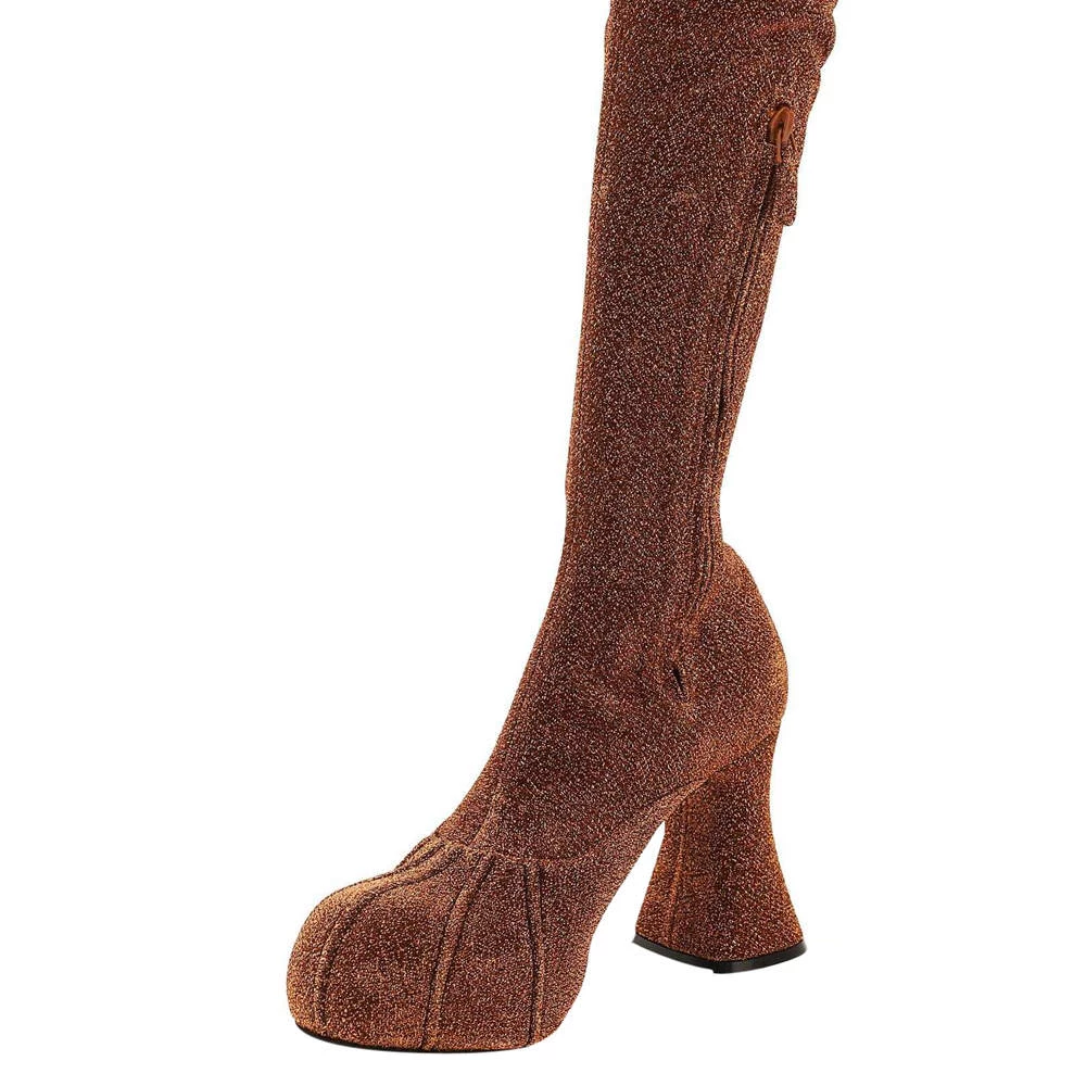 Stella McCartney Orange Leather Fabric Duck City Glitter Over-The-Knee Boots Size IT 38 For Women 5 Stella McCartney Orange Leather Fabric Duck City Glitter Over-The-Knee Boots Size IT 38 For Women - Image 3