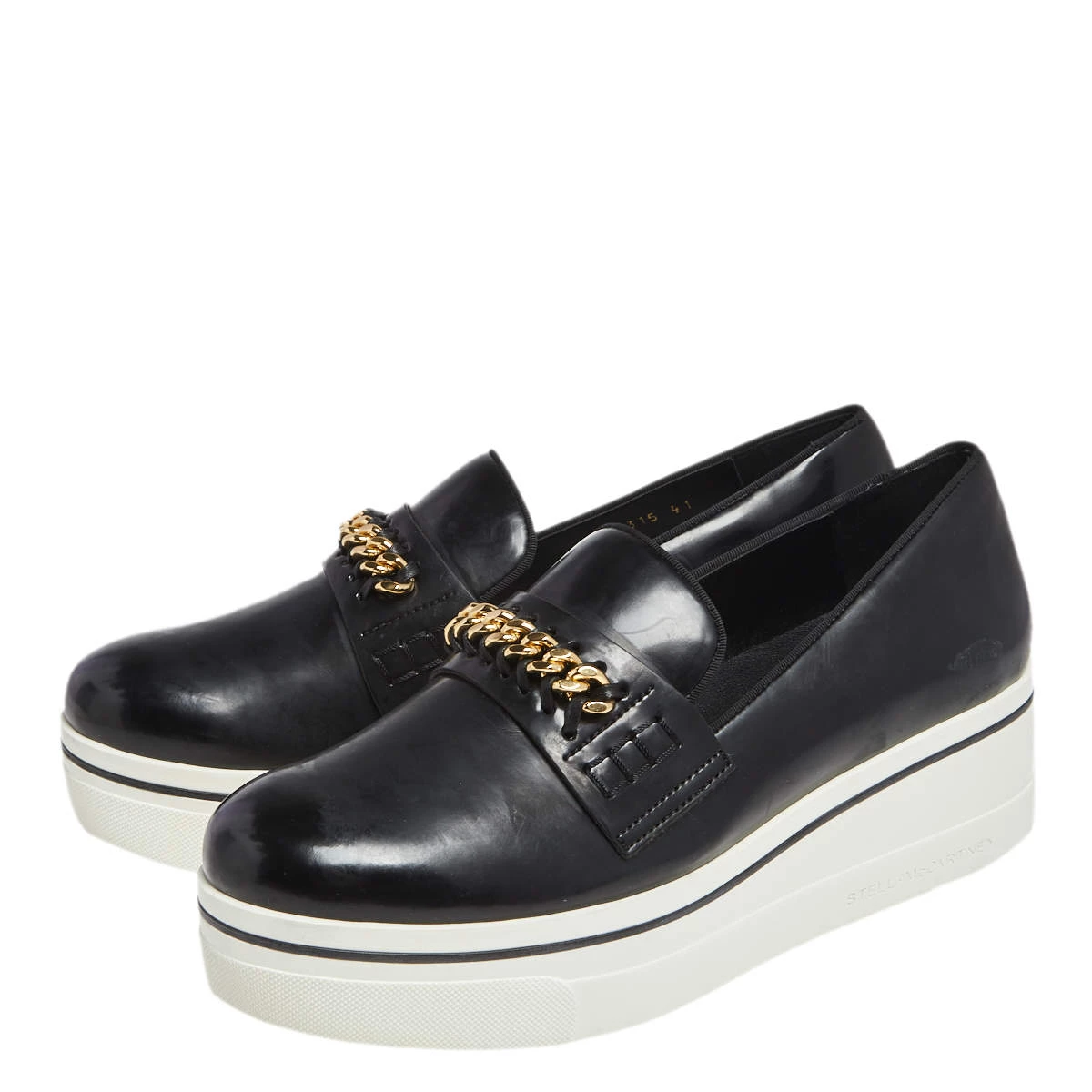 Stella McCartney Black Faux Leather Chain Link Slip On Sneakers Size 41 For Women 6 Stella McCartney Black Faux Leather Chain Link Slip On Sneakers Size 41 For Women - Image 4