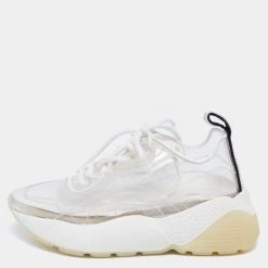 Stella McCartney White PVC And Faux Leather Eclypse Sneakers Size 36 For Women