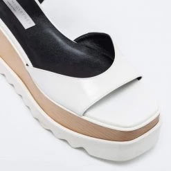Stella McCartney White Faux Leather Ankle Strap Wedge Sandals Size 39.5 For Women -Stella McCartney Sales luxury women stella mccartney new shoes p630089 003