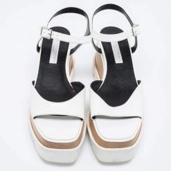 Stella McCartney White Faux Leather Ankle Strap Wedge Sandals Size 39.5 For Women -Stella McCartney Sales luxury women stella mccartney new shoes p630089 006