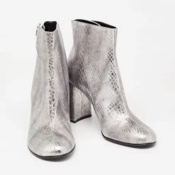 Stella McCartney Metallic Silver Python Embossed Faux Leather Ankle Boots Size 40 For Women -Stella McCartney Sales luxury women stella mccartney new shoes p634339 004