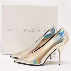 Stella McCartney Metallic Gold Foil Faux Leather V-Neck Pointed Toe Pumps Size 40.5 For Women -Stella McCartney Sales luxury women stella mccartney new shoes p635555 003