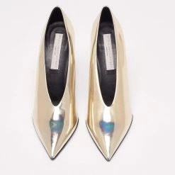 Stella McCartney Metallic Gold Foil Faux Leather V-Neck Pointed Toe Pumps Size 40.5 For Women -Stella McCartney Sales luxury women stella mccartney new shoes p635555 006
