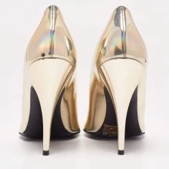 Stella McCartney Metallic Gold Foil Faux Leather V-Neck Pointed Toe Pumps Size 40.5 For Women -Stella McCartney Sales luxury women stella mccartney new shoes p635555 008