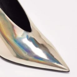 Stella McCartney Metallic Gold Foil Faux Leather V-Neck Pointed Toe Pumps Size 40.5 For Women -Stella McCartney Sales luxury women stella mccartney new shoes p635555 009