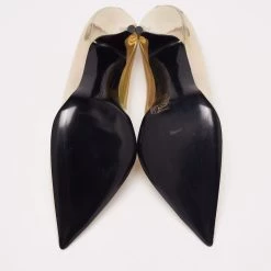 Stella McCartney Metallic Gold Foil Faux Leather V-Neck Pointed Toe Pumps Size 40.5 For Women -Stella McCartney Sales luxury women stella mccartney new shoes p635555 010