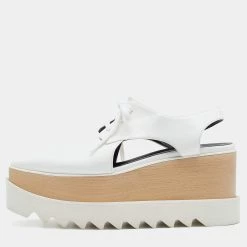 Stella McCartney White Faux Leather Elyse Cutout Platform Derby Size 38 For Women