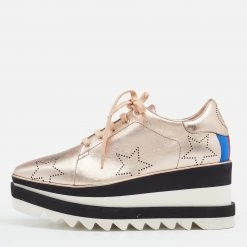 Stella McCartney Rose Gold Leather Elyse Star Platform Sneakers Size 36.5 For Women