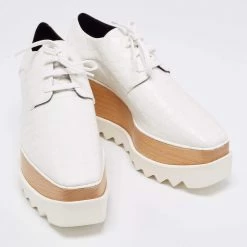 Stella McCartney White Croc Embossed Faux Leather Elyse Platform Sneakers Size 40 For Women -Stella McCartney Sales luxury women stella mccartney new shoes p652011 005