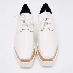 Stella McCartney White Croc Embossed Faux Leather Elyse Platform Sneakers Size 40 For Women -Stella McCartney Sales luxury women stella mccartney new shoes p652011 006