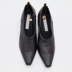 Stella McCartney Black Faux Leather Mid Heel Chain Ankle Strap Pumps Size 36.5 For Women -Stella McCartney Sales luxury women stella mccartney new shoes p685928 004