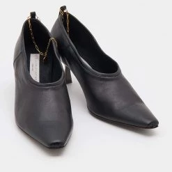 Stella McCartney Black Faux Leather Mid Heel Chain Ankle Strap Pumps Size 36.5 For Women -Stella McCartney Sales luxury women stella mccartney new shoes p685928 005