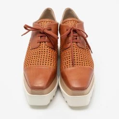 Stella McCartney Tan Woven Faux Leather Elyse Lace-Up Platform Derby Sneakers Size 37.5 For Women -Stella McCartney Sales luxury women stella mccartney new shoes p686830 006