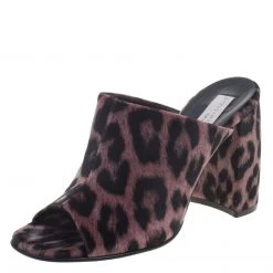 Stella McCartney Rose Pink Leopard Printed Velvet Sabot Mules Size 39.5 For Women