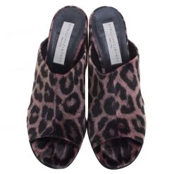 Stella McCartney Rose Pink Leopard Printed Velvet Sabot Mules Size 39.5 For Women -Stella McCartney Sales luxury women stella mccartney new shoes p94466 003
