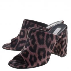 Stella McCartney Rose Pink Leopard Printed Velvet Sabot Mules Size 39.5 For Women -Stella McCartney Sales luxury women stella mccartney new shoes p94466 004