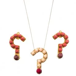 Stella McCartney Resin Question Mark Gold Tone Pendant Necklace And Earrings Set For Women