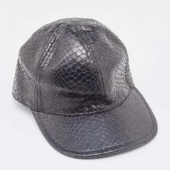 Stella McCartney Black Snake Embossed Faux Leather Baseball Cap For Women