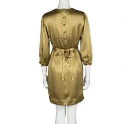 Stella McCartney Dull Gold Satin Pleated Long Sleeve Dress S For Women -Stella McCartney Sales luxury women stella mccartney used clothes p102090 0003