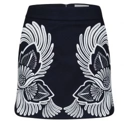 Stella McCartney Navy Blue Wool Cashmere Axelle Embroidered Skirt M For Women