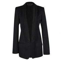 Stella McCartney Navy Blue Wool Contrast Lapel Detail Blazer L For Women