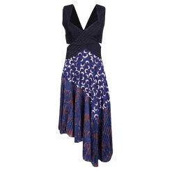 Stella McCartney Printed Silk Plisse Bottom Asymmetric Backless Dress S For Women
