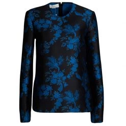 Stella McCartney FW'16 Black And Blue Floral Jacquard Long Sleeve Top M For Women