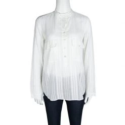 Stella McCartney Off White Self Striped Cotton-Silk Long Sleeve Shirt S For Women -Stella McCartney Sales luxury women stella mccartney used clothes p115129 0002
