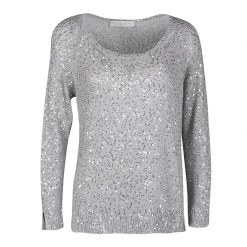 Stella McCartney Grey Sequined Cutout Back Detail Sweater M For Women