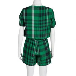 Stella McCartney Green Aurore Gingham Checked Boat Neck Romper S For Women -Stella McCartney Sales luxury women stella mccartney used clothes p135464 0003