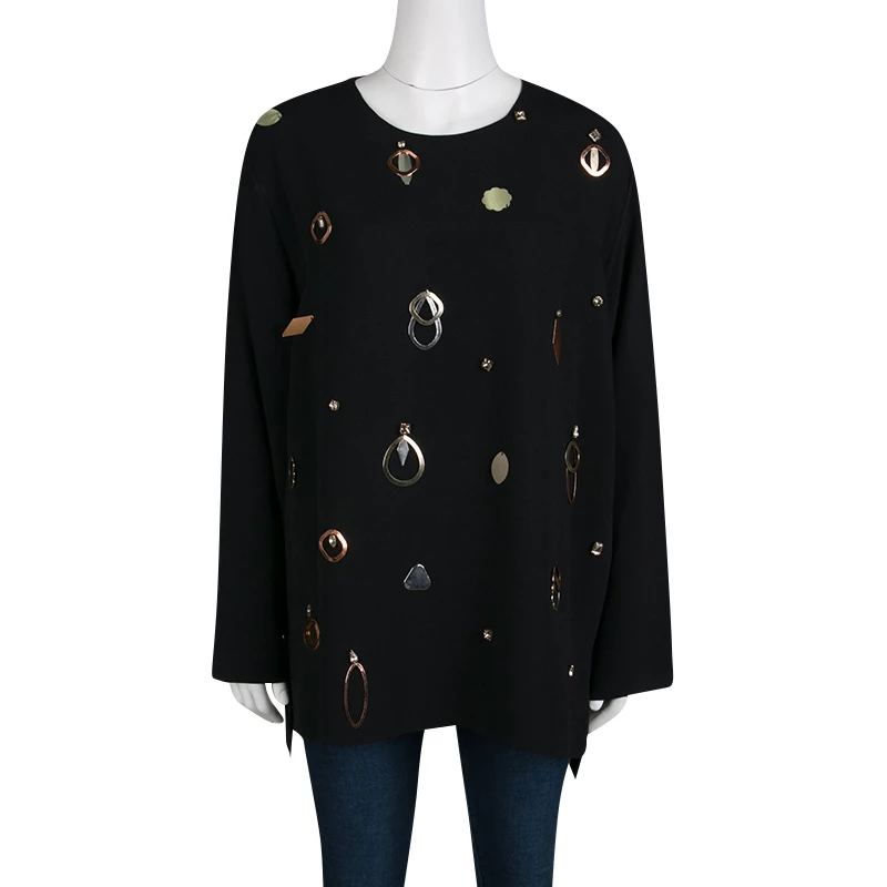 Stella McCartney Black Metal And Crystal Embellished Long Sleeve Viac Tunic L For Women 4 Stella McCartney Black Metal And Crystal Embellished Long Sleeve Viac Tunic L For Women - Image 2