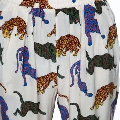 Stella McCartney Cream Wild Cat Printed Silk Elasticized Waist Christine Pants S For Women -Stella McCartney Sales luxury women stella mccartney used clothes p145097 004