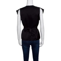 Stella McCartney Black Satin Ruffled Neck Waist Tie Detail Sleeveless Top S For Women -Stella McCartney Sales luxury women stella mccartney used clothes p147168 0003