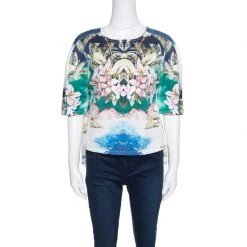 Stella McCartney Multicolor Hawaiian Print Stretch Cotton Buttoned Back Detail Top M For Women