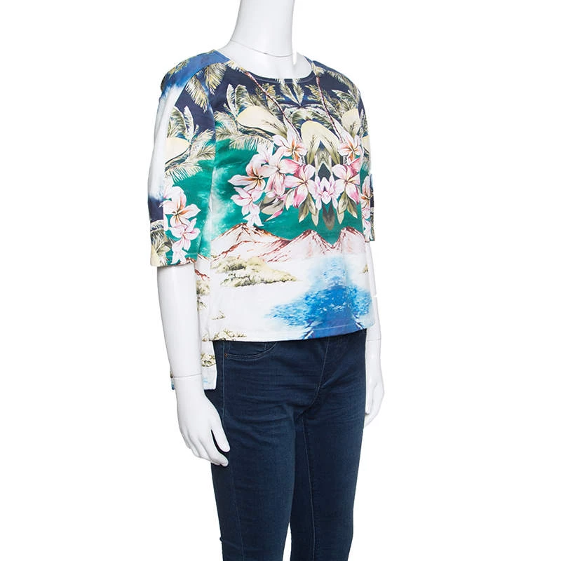 Stella McCartney Multicolor Hawaiian Print Stretch Cotton Buttoned Back Detail Top M For Women 4 Stella McCartney Multicolor Hawaiian Print Stretch Cotton Buttoned Back Detail Top M For Women - Image 2