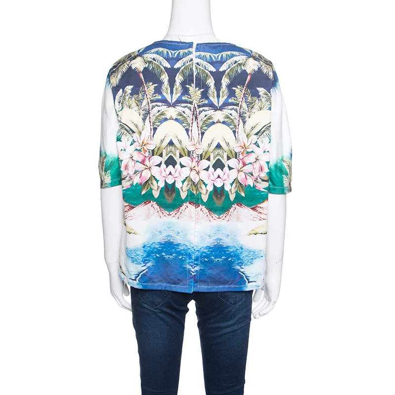 Stella McCartney Multicolor Hawaiian Print Stretch Cotton Buttoned Back Detail Top M For Women 5 Stella McCartney Multicolor Hawaiian Print Stretch Cotton Buttoned Back Detail Top M For Women - Image 3