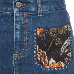 Stella McCartney Indigo Denim Floral Jacquard Trim Studded Mini Skirt S For Women -Stella McCartney Sales luxury women stella mccartney used clothes p154204 0004