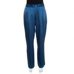 Stella McCartney Teal Cecily Satin Wide Leg Trousers S For Women