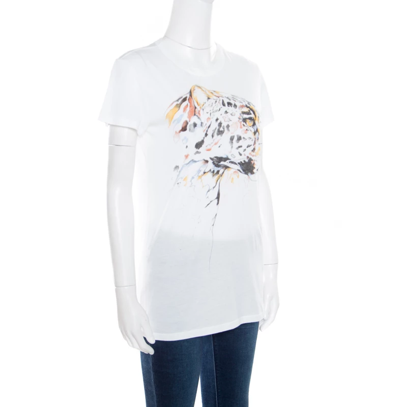 Stella McCartney White Leopard Head Printed Cotton T-Shirt M For Women 4 Stella McCartney White Leopard Head Printed Cotton T-Shirt M For Women - Image 2