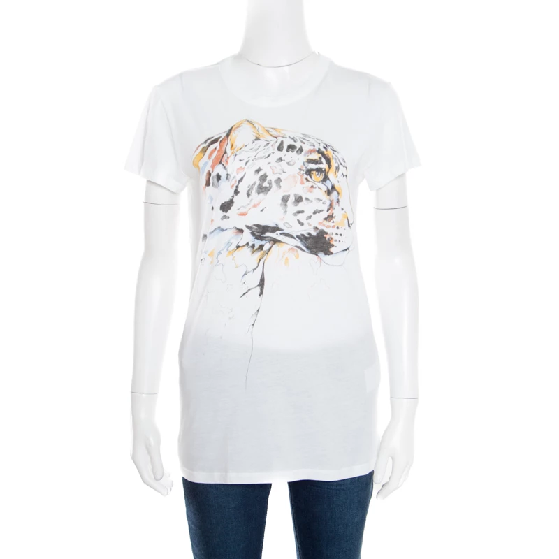 Stella McCartney White Leopard Head Printed Cotton T-Shirt M For Women 3 Stella McCartney White Leopard Head Printed Cotton T-Shirt M For Women