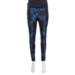 Stella McCartney Blue Floral Jacquard Patterned Stretch Tapered Trousers S For Women