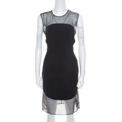Stella McCartney Black Sheer Silk Paneled Sleeveless Sheath Dress M For Women