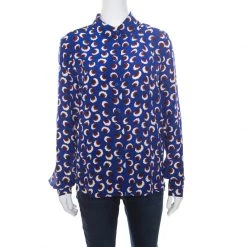 Stella McCartney Indigo Floral Printed Silk Wilson Blossom Shirt M For Women