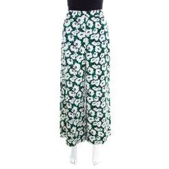 Stella McCartney Black Floral Printed Wide Leg Maude Pants M For Women