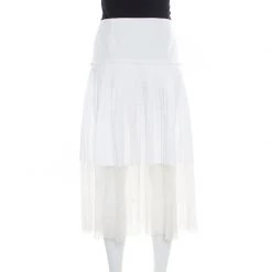Stella McCartney White Cotton Pleated Mesh Hem Detail Midi Skirt M For Women -Stella McCartney Sales luxury women stella mccartney used clothes p171515 002