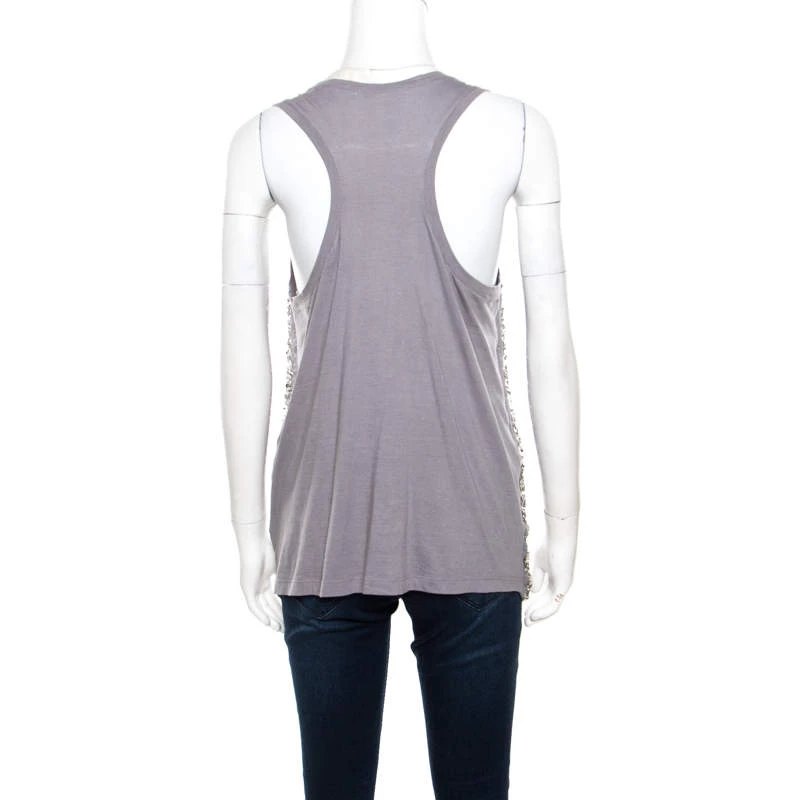 Stella McCartney Grey Silk Cotton Sequin Embellished Tank Top S For Women 5 Stella McCartney Grey Silk Cotton Sequin Embellished Tank Top S For Women - Image 3