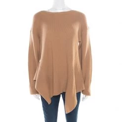 Stella McCartney Toffee Brown Ribbed Knit Wool Handkerchief Hem Sweater M For Women