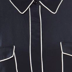 Stella McCartney Navy Blue Silk Crepe De Chine Eagle Embroidered Detail Shirt M For Women -Stella McCartney Sales luxury women stella mccartney used clothes p177730 004